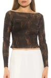 Alexia Admor Opal Sheer Mesh Top In Black Abstract