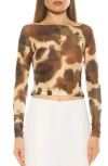 Alexia Admor Opal Sheer Mesh Top In Sage Abstract