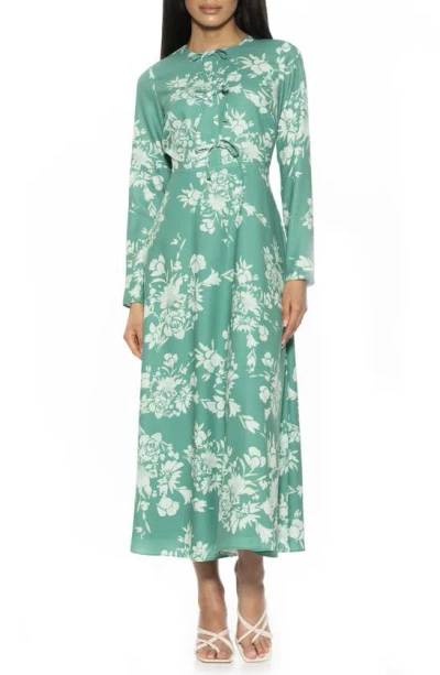 Alexia Admor Ophelia Long Sleeve Midi Dress In Green Floral