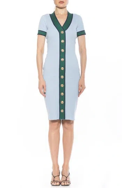 Alexia Admor Otto V-neck Short Sleeve Ribbed Sweater Dress In Halogen Blue