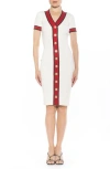 Alexia Admor Otto V-neck Short Sleeve Ribbed Sweater Dress In Ivory