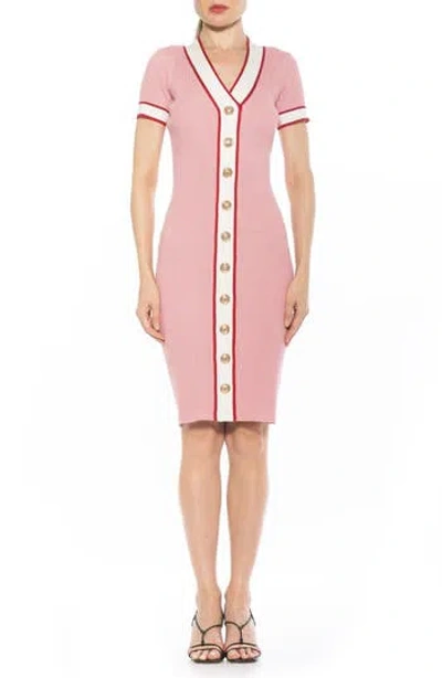 ALEXIA ADMOR ALEXIA ADMOR OTTO V-NECK SHORT SLEEVE RIBBED SWEATER DRESS