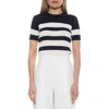 ALEXIA ADMOR ALEXIA ADMOR PAT STRIPE SHORT SLEEVE SWEATER TOP