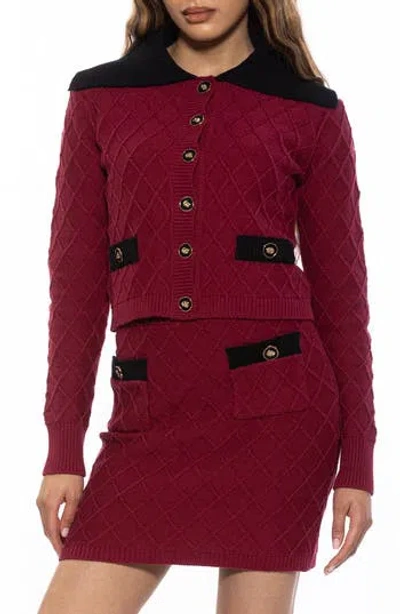 Alexia Admor Pattern Cardigan In Burgundy