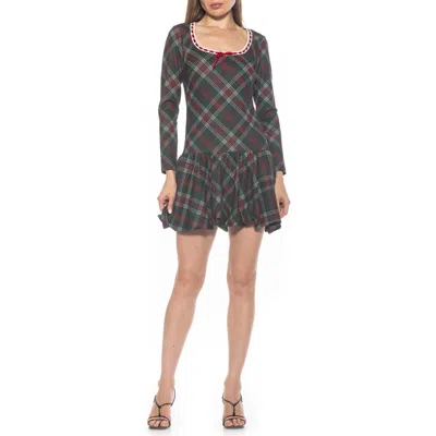 Alexia Admor Rach Bubble Hem Drop Waist Dress In Green Plaid