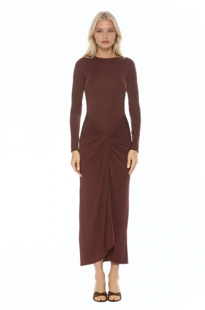 Alexia Admor Revel Long Sleeve Draped Skirt Maxi Dress In Burgundy