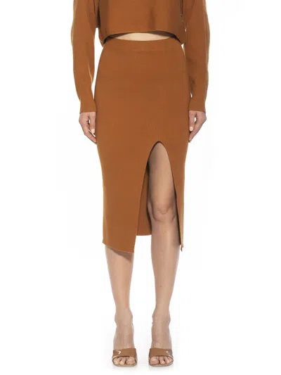 Alexia Admor Ribbed Midi Skirt In Brown