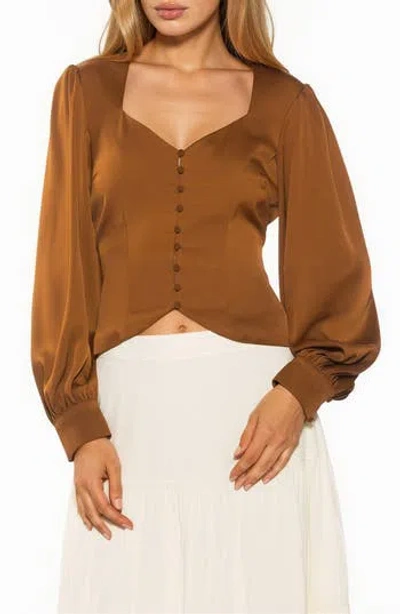 Alexia Admor Romy Sweetheart Neck Button-up Shirt In Brown