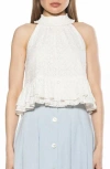 Alexia Admor Roth Smocked Ruffle Halter Top In Ivory