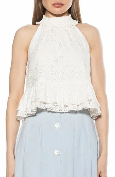 Alexia Admor Roth Smocked Ruffle Halter Top In White