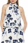 Alexia Admor Roth Smocked Ruffle Halter Top In Ivory Floral