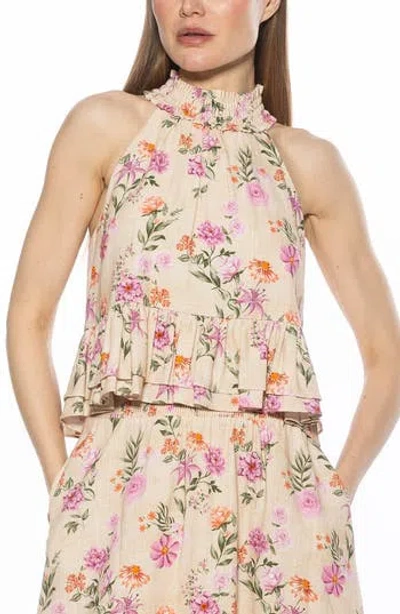 Alexia Admor Roth Smocked Ruffle Halter Top In Pink