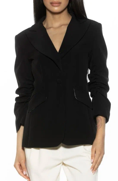 Alexia Admor Ruched Sleeve One-button Blazer In Black