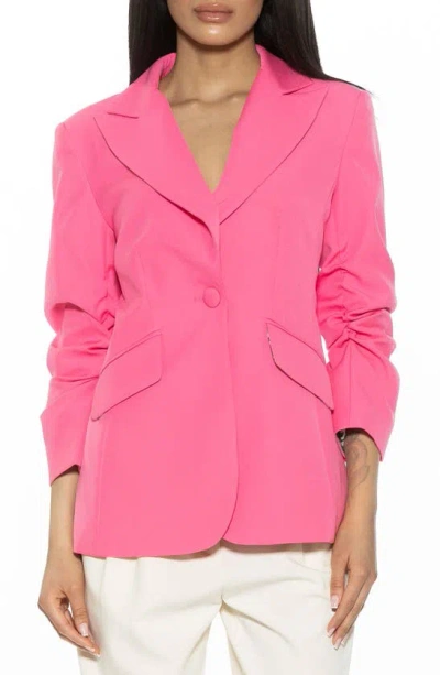Alexia Admor Ruched Sleeve One-button Blazer In Hot Pink