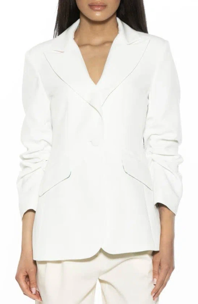 Alexia Admor Ruched Sleeve One-button Blazer In Ivory