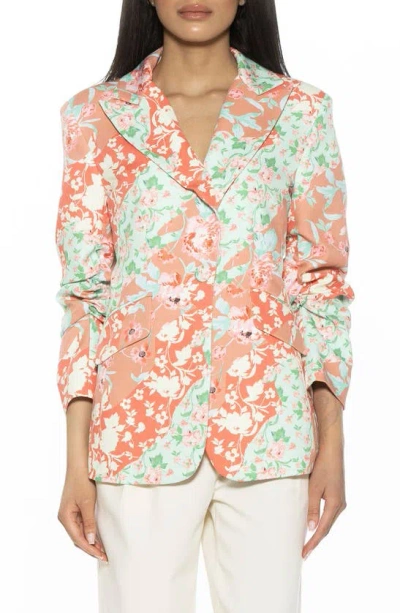 Alexia Admor Ruched Sleeve One-button Blazer In Rose Multi