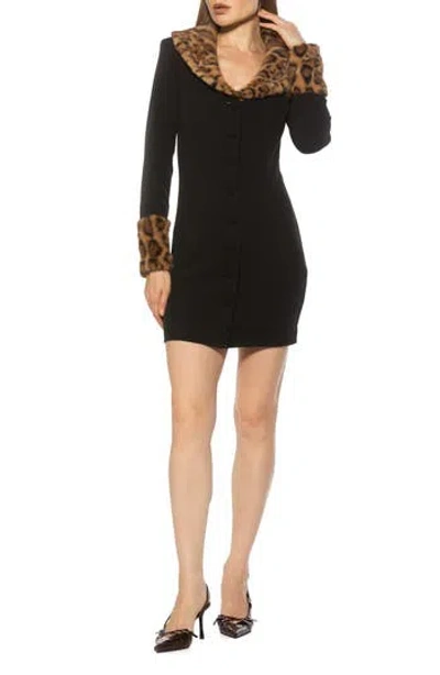 Alexia Admor Sabrina Faux Fur Trim Minidress In Black