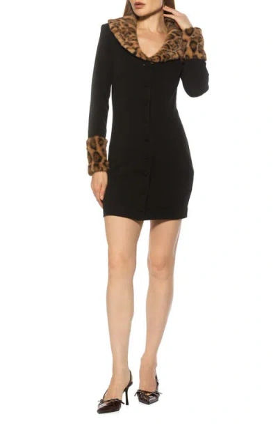 Alexia Admor Sabrina Faux Fur Trim Minidress In Black