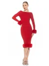 Alexia Admor Selena Faux Fur Trim Body-con Sweater Dress In Red