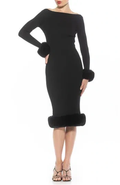 Alexia Admor Selena Faux Fur Trim Body-con Sweater Dress In Black