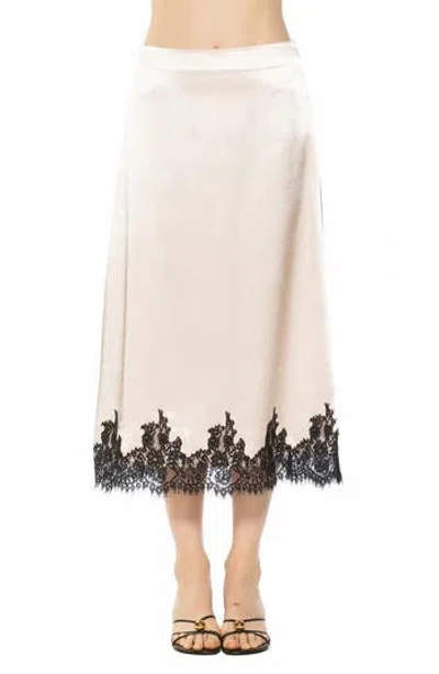 Alexia Admor Serena Lace Trim Satin Midi Skirt In Neutral