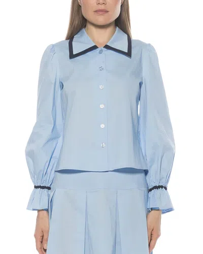 Alexia Admor Shannan Tipped Collar Button-up Shirt In Blue