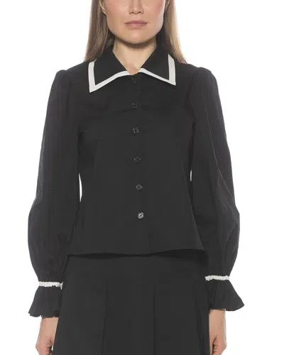 Alexia Admor Shannan Tipped Collar Button-up Shirt In Black