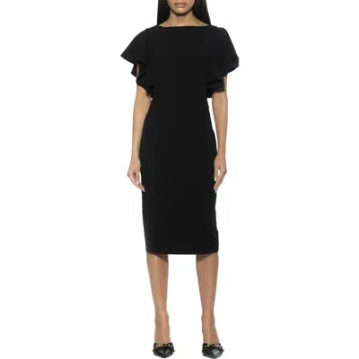 ALEXIA ADMOR ALEXIA ADMOR SHERRI BOATNECK RUFFLE SLEEVE MIDI DRESS