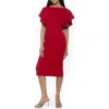 Alexia Admor Sherri Boatneck Ruffle Sleeve Midi Dress In Red