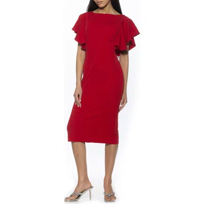 Alexia Admor Sherri Boatneck Ruffle Sleeve Midi Dress In Red