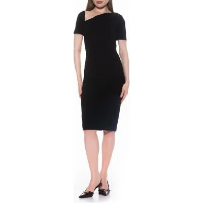 Alexia Admor Skylar Asymmetric Neck Short Sleeve Midi Dress In Black