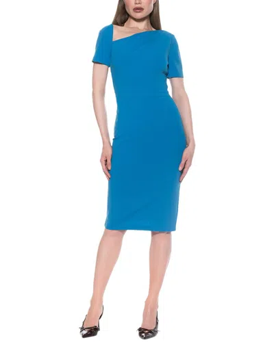 Alexia Admor Skylar Asymmetric Neck Short Sleeve Midi Dress In Blue