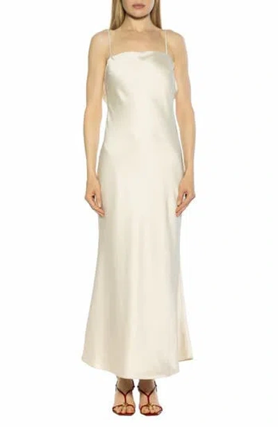 Alexia Admor Slo Draped Open Back Satin Maxi Dress In Sand