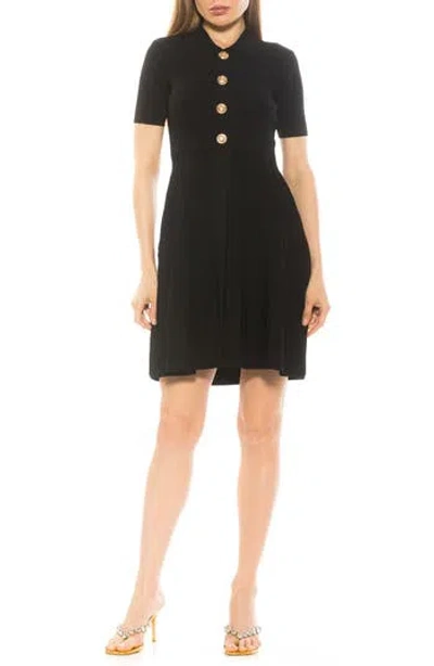Alexia Admor Soren Short Sleeve Fit & Flare Sweater Dress In Black