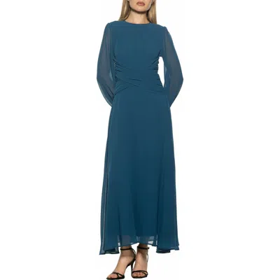 Alexia Admor Sorrel Long Sleeve Chiffon Maxi Dress In Blue
