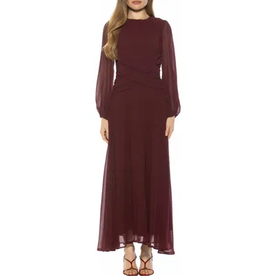 Alexia Admor Sorrel Long Sleeve Chiffon Maxi Dress In Burgundy