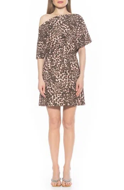 Alexia Admor Suri Draped One-shoulder Minidress In Brown Leopard