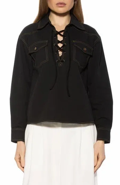 Alexia Admor Thalina Lace-up Western Shirt In Black