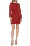 Alexia Admor Val Sequin Long Sleeve Tie Waist Shift Dress In Red