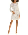 Alexia Admor Val Sequin Long Sleeve Tie Waist Shift Dress In White