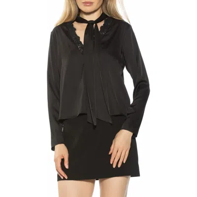 Alexia Admor Vienne Lace Trim Tie Neck Blouse In Black