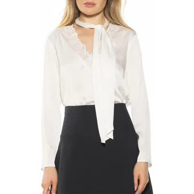 Alexia Admor Vienne Lace Trim Tie Neck Blouse In Cream