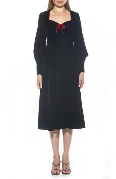Alexia Admor Willa Bishop Sleeve Velour Dress In Black