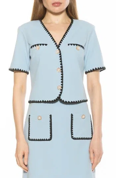 Alexia Admor Willa Embroidered Short Sleeve Jacket In Halogen Blue