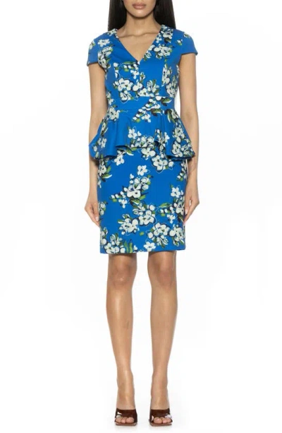 Alexia Admor Willow V-neck Cap Sleeve Sheath Dress In Blue Floral