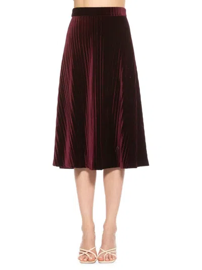 Alexia Admor Women's Alaina Pleated Velvet Midi Skirt In Burgundy