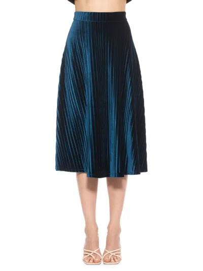 Alexia Admor Alania Pleated Velvet Midi Skirt In Teal