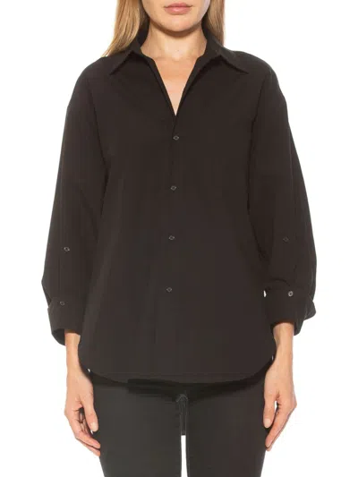 Alexia Admor Amber Classic Boyfriend Fit Button-up Shirt In Black