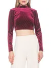 Alexia Admor Ari Long Sleeve Studded Velvet Crop Top In Burgundy