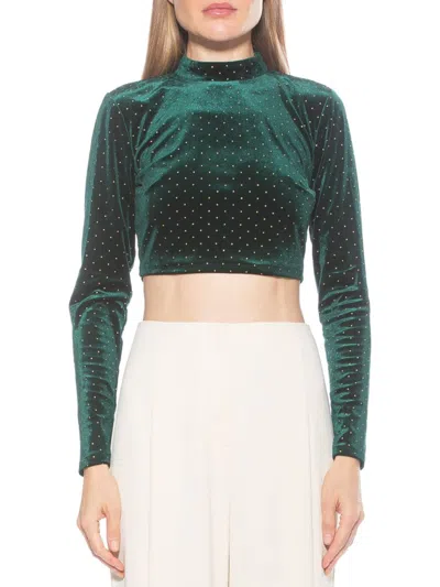 Alexia Admor Women's Ari Polka Dot Velvet Crop Top In Emerald